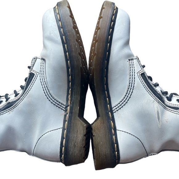 White Dc Martens DOCS lace up tall combat boots double zipper 14 hole mid calf 7 - Picture 7 of 16